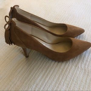 Marc Fisher Beige Suede Heels with Tassels